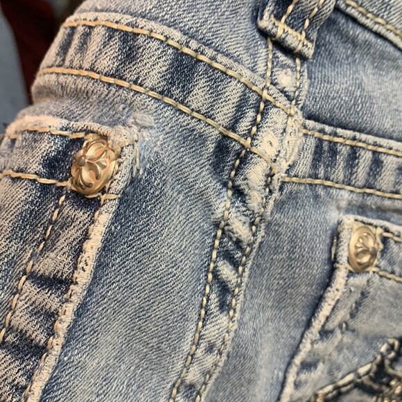 Miss Me Thick Stitching Rolled Cuffed Bedazzled Jean Shorts - Picture 8 of 9